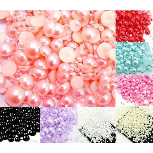 500pcs 2-10mm Mixed Pink Half Round Pearl Bead FlatBack Scrapbook For Craft Cabochon Kawaii DIY Embellishments Accessories