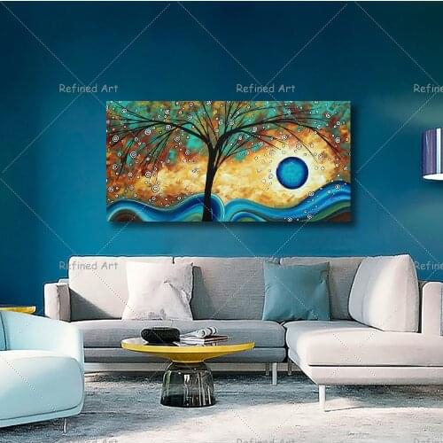 Handmade Abstract Simple Rich Tree Oil Painting Wall Art Mural Corridor Living Room Modern Family Decoration