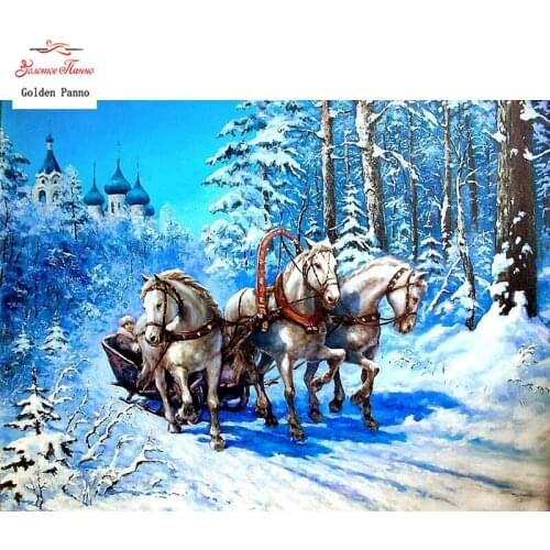 Diamond Embroidery Scenery 5D Diamond Painting Cross Stitch Horse Picture of Rhinestones Home Decor Christmas Gifts 12