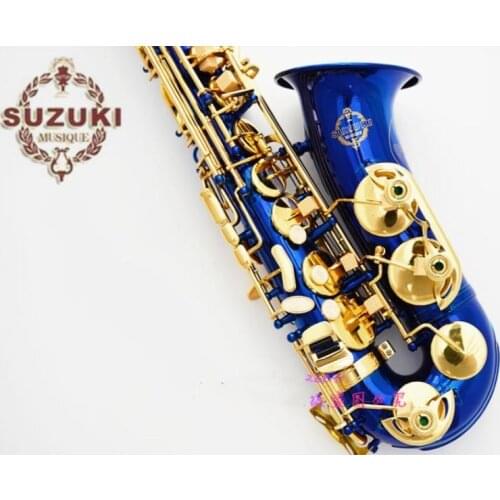 Alto Saxophone SUZUKI Blue Saxophone Alto Eb Tune Saxophone Brass Musical Instrument Gold Lacquer With Case Free