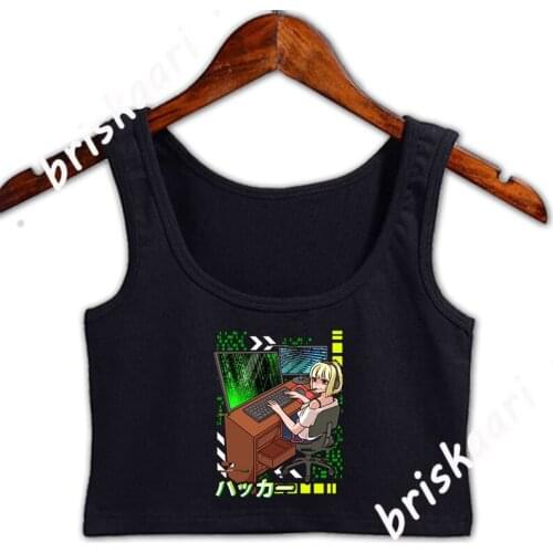 Anime Cyber Hacker Girl Hacking Binary Code Crop Top Tops Design Girl Spring Autumn Natural Graphic Plus Size 3xl Formal Vest