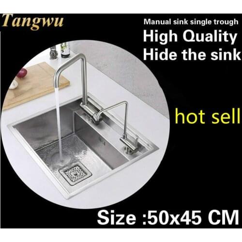 Free shipping Apartment balcony high quality kitchen manual sink single trough vogue hide 304 stainless steel hot sell 50x45 CM