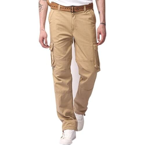 Straight Cargo Pants Men Loose Multi-pocket Solid Outdoor Overalls Trousers Calcas Masculuno Trousers Men штаны мужские