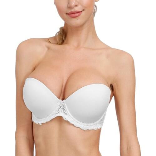New Sexy Plunge Bras Women Strapless Lace Anti-slip Thin Push Up Wedding Bra 70 75 80 85 90 95 100 105 B C DD DDD E F G