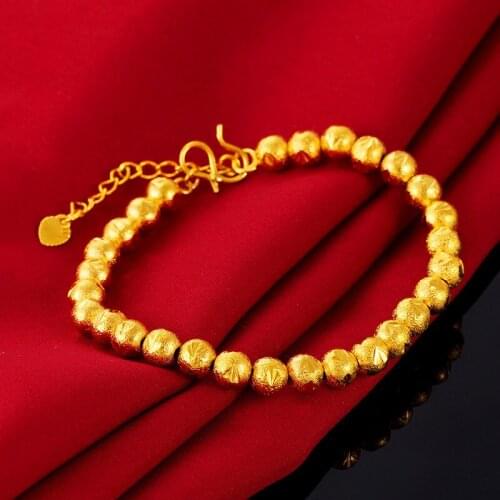 Classiacal 18k Yellow Gold Buddha Round Bead Bracelet For Women Adjustable Hand Chain Bracelet Birthday Fine Jewelry Gifts