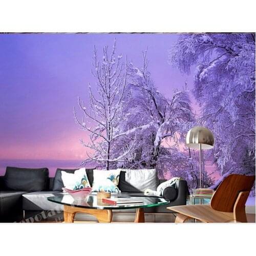 Home Decoration 3d wall murals wallpaper Purple dawn sky snow forest landscape backdrop wallpaper for walls