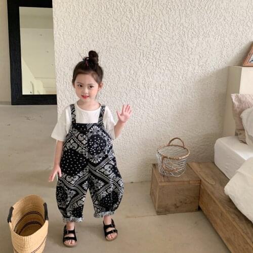 Childrens Summer Suspenders Pants 2021 Summer New Baby Boys Girls Retro Floral Anti-mosquito Trousers Baby Overalls Harem Pants