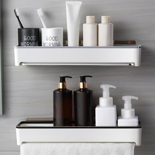 Bathroom Kitchen Storage Shelf Rack Towel Bar Shampoo Bottle Holder Organizer storage rack has bar providing extra space towels