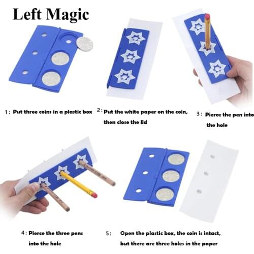 Pencil Penetration Coins Magic Tricks Pens Through Hole Close Up Illusion Toy Coin Escape Prop Street Stage Magic Toys Illusion