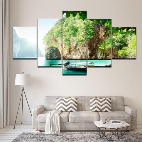 Canvas Painting Tropical Window On Beach Caribbean 5 Pieces Wall Art Painting Modular Wallpapers Poster Print Home Decor