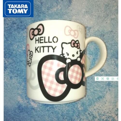 TAKARA TOMY Fashion Cute Cartoon Hello Kitty Printed Round Water Cup Simple Ceramic Material Mug Children Water Cup