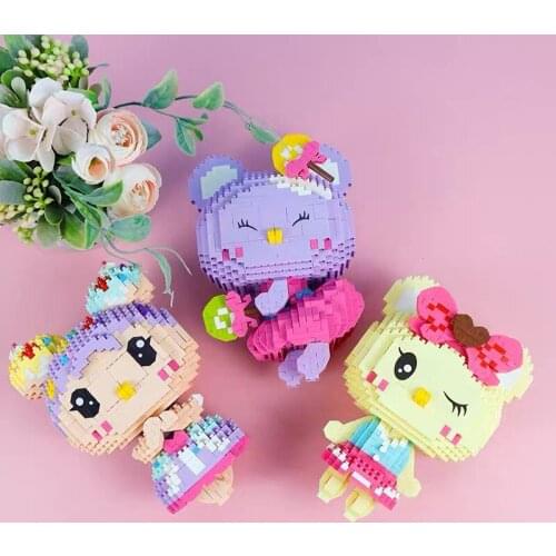 Cartoon Little Bear Micro Building Blocks Lovely Animals Bear Mini Bricks 3D Model Set Puzzle Toys For Children Birthday Gifts