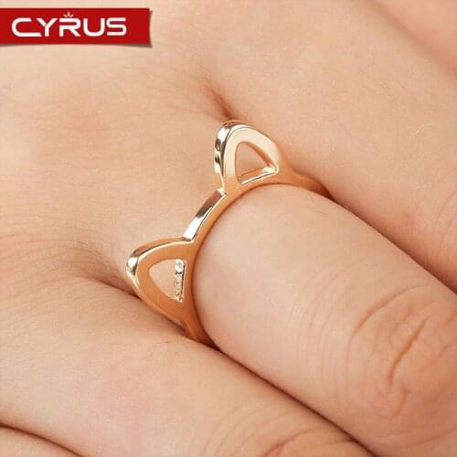 Fashion Simple Cat Ring For Women Hollow Cat Ears Ring Gold Color Black Metal Anneau Charm Luxury Jewelry Accessories Pusheen