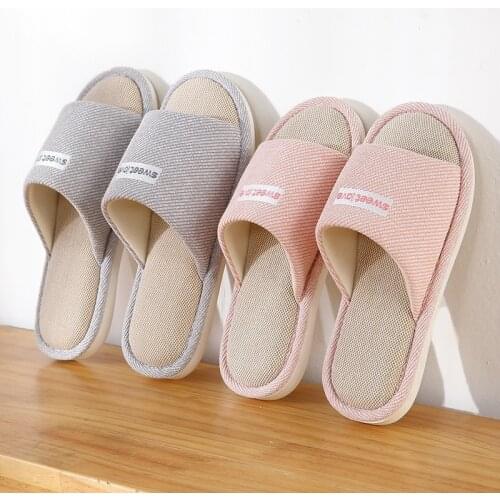 Men and Women Home Linen Slippers Home Indoor Non-slip Soft Bottom Summer Sandals Couple Four Seasons Cotton and Linen