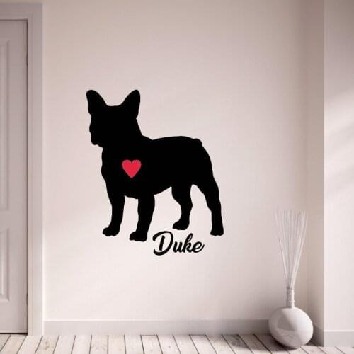 Wall Decal Pet Custom Name French Bulldog With Red Heart Personalized Dog Name Vinyl Wall Sticker House Decor for Pets Shop M923