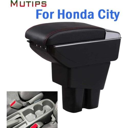 Mutips for Honda city armrest box leather arm rest styling center console accessories interior parts rotatable auto 2009 - 2014