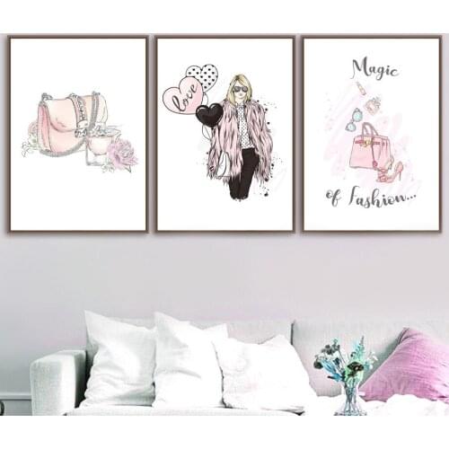 Popular Cartoon Girl Perfume Balloon High-heeled Shoes Decorating Painting Living Room Wall Poster Girls Room Decor Pictures