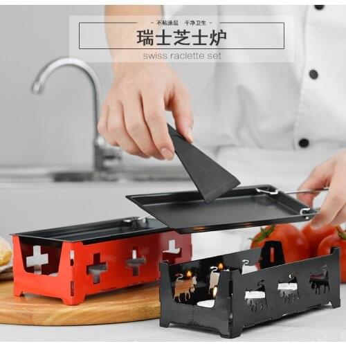 Portable Non-Stick Metal Cheese Raclette Oven Grill Plate Rotaster Baking Tray Stove Set Home Kitchen Butter Cheese Baking Tool