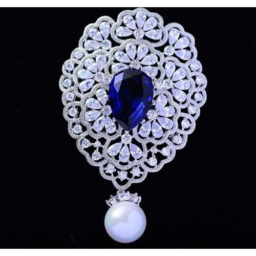 Exaggerated Drop Corsage Crystal Wedding Jewelry for Women Fashion Suit Pins Gold-Plated Cubic Zirconia Brooches Accessories