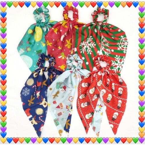 Christmas Hair Ribbon Headband Ponytail Holder Winter New Year Party Bow Hair Accessories Scrunchies Festival Headwear Wholesale