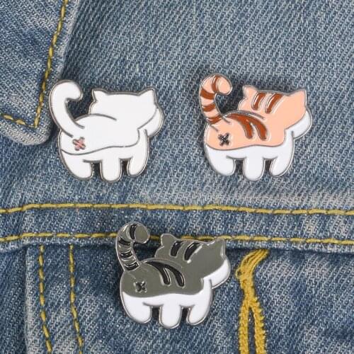 Cute Cat Butt Pins Black White Orange Cat Brooches Tabby cat Lapel pins Kitty Badges Gift for cat lover