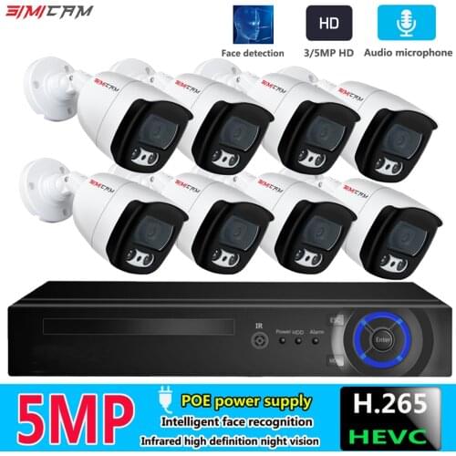 POE IP Camera Kit AI Smart Security System 5MP 8CH Video Recorder NVR Support Up To 8MP 4K Audio Waterproof Video Surveillance