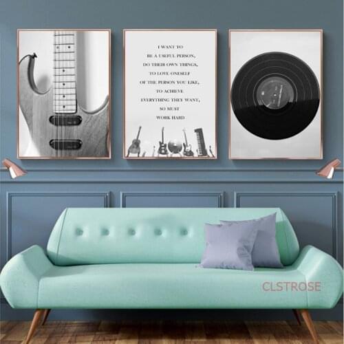 Scandinavian Black and White Musical Instrument Decor Painting Canvas Art posters and Prints Wall Pictures for Bedroom No Frame