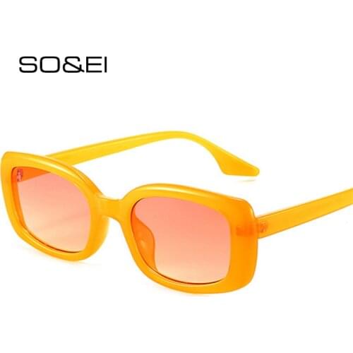 SO&EI Fashion Small Rectangle Women Sunglasses Retro Jelly Gradient Eyewear Shades UV400 Men Square Orange Green Sun Glasses