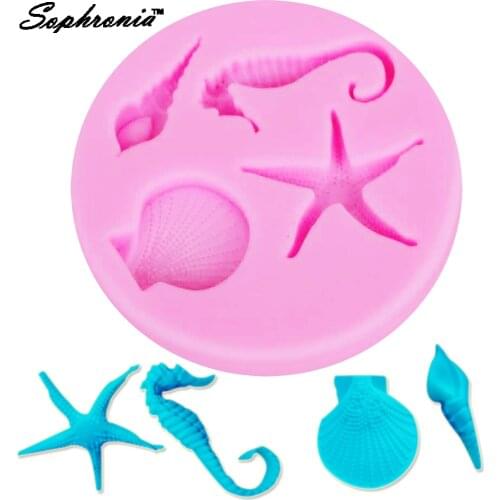 Sophronia M522 New Sea Starfish Conch Sea Snail Trumpet Shell Silicone Mold DIY 3D Fondant Chocolate Mold Fondant Cake6.8*0.9cm