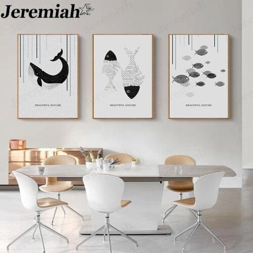 Modern Abstract Animal Canvas Poster Simple Cute Fish Painting Wall Art Nordic Kitchen Home Decoration