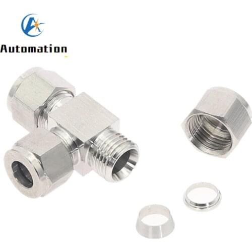 3 4 6 8 10 12mm 1/8 1/4 3/8 1/2 Pipe OD Tee 3 Way Double Ferrule Tube Fittings T-Type 304 SS Stainless Steel Pipe Connector