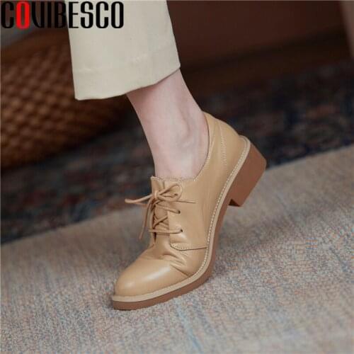 COVIBESCO Basic Lace-Up Casual Women Pumps Round Toe Comfortable Low Heels Spring Fashion Concise Shoes Woman 2021 New Arrival