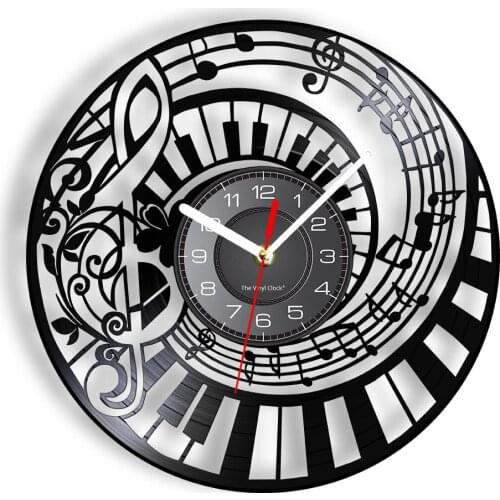 Treble Clef Piano Keys Vinyl Album Record Wall Clock For Music Studio Musical Re-purposed Record Clock Retro Music Inspired Gift