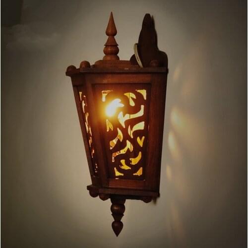 Vintage Wood Carving Wall LampTraditional Thai and Asia Style Bedroom Living Room Light Hand Crafted Decorative Wall lamp