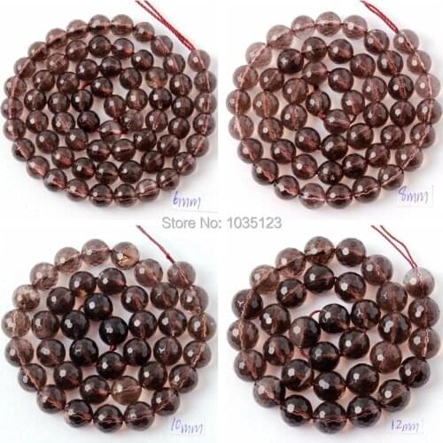 High Quality Natural Smoky Crystal Stone Faceted Round 4/6/8/10/12/14mm Necklace Bracelet Jewelry Gems Loose Beads 15 Inch wj111