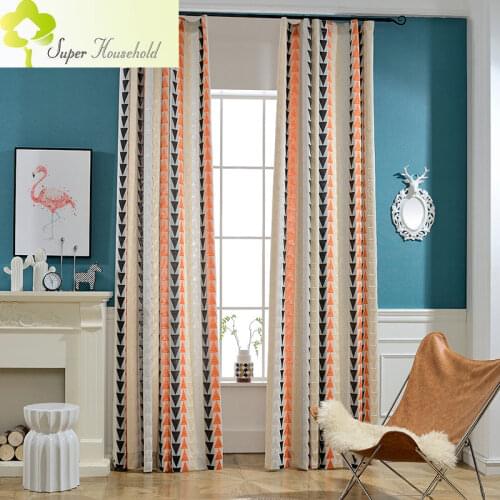 Modern Jacquard Triangle Pattern Cotton Linen Curtains for Bedroom Living Room Window Treatments Shade Fabric Three Color Drapes