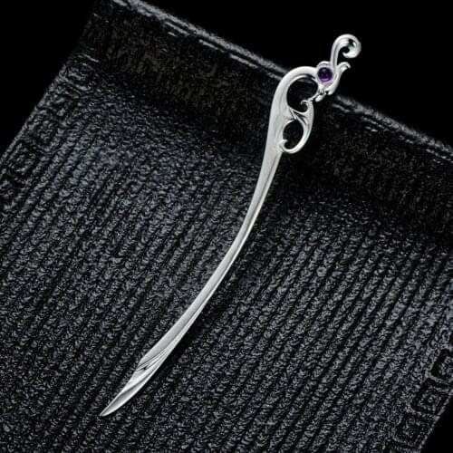 925 Sterling Silver Hair Stick Pin Chinese Hairpin Accessories Phoenix Purple Zircon Women Hair Jewelry Fine Luxury Elegant