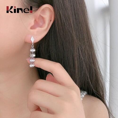 Kinel Fashion 925 Sterling Silver Ling Shape Sequin Tassel Drop Earrings for Women Vintage Sterling Silver Jewelry