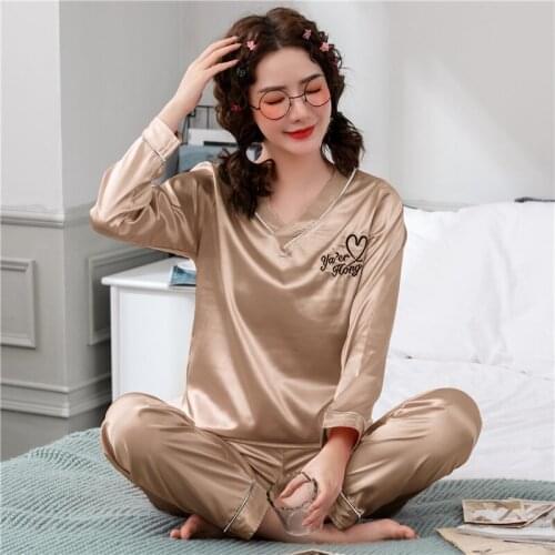 Ladies pajamas for womens silk pijamas satin sleepwear for girls kids female suit home clothing summer pyjamas set plus size