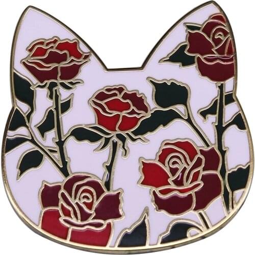 Blooming flowers cat head hard Enamel pin badge