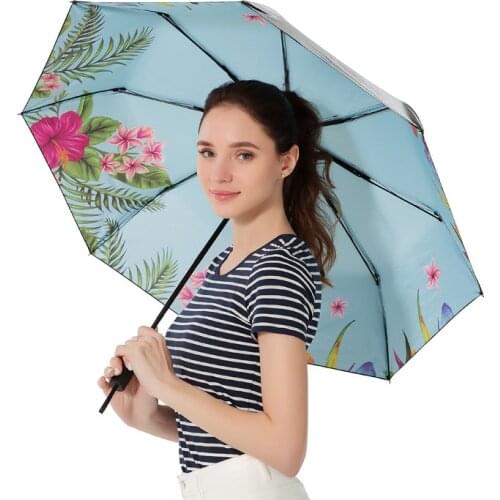 Folding Windproof Womens umbrella Flamingo Rainforest Pattern Black Coating umbrella rain women Outdoor Sun Protection umbrella