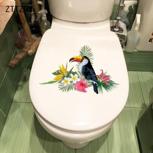 ZTTZDY 26.6×15.9CM Hand Drawn Cartoon Flowers Birds Toilet WC Decoration Fashion Home Wall Stickers T2-1266