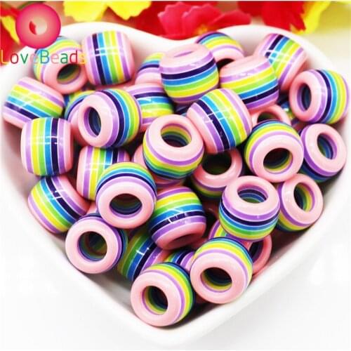 10Pcs Colorful Resin Murano Rondelle Large Hole Rainbow Loose Beads Fit Pandora Charms Bracelet Chain Spacer Bead Jewelry Making