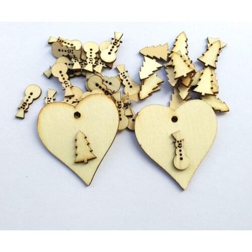 100pcs/set Plain Wood Simple DIY Wooden Hearts with Snowman Tree Embellishment Christmas Tree Art Decor Lovely Patten C32