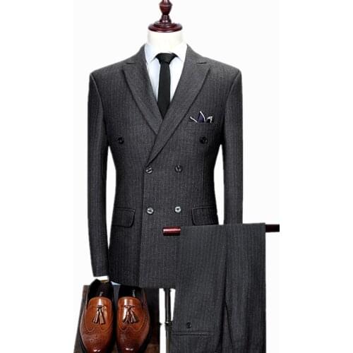 2021(Jacket+pants)best-selling new double-breasted solid color suits mens business casual suits