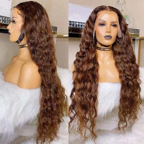 26 Inch Long Chestnut Brown Body Wave Lace Front Wig For Women Human Remy Hair With Baby Hair Preplucked Brazilian 180% Density