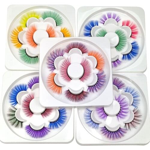 4/5 Pairs Classy Colorful Rainbow Silk Fiber Eyelashes Cruelty Free 3D Natural Fluffy Colored Eyelashes Mix Colors Cilias Set