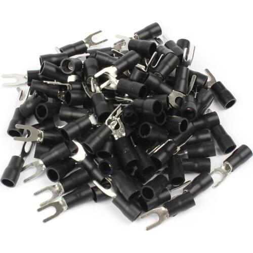 50PCS SV3.5-4 Black Insulated Spade Fork Wire Connector Electrical Wiring Crimp Terminal wire Cable Connector