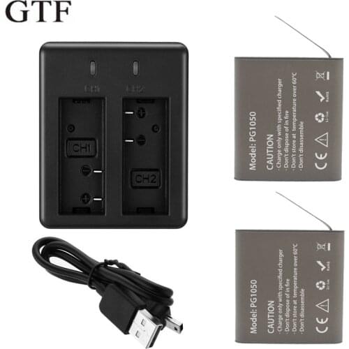 Action camera battery gtf, 2 parts, 3.7v, 1050mah, for eken h9 h9r h3 h3r h8r h8r h8r pro sj4000 sj5000+ 1 double charger