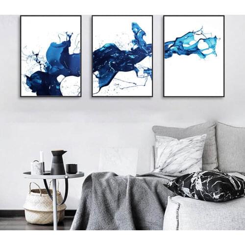 Watercolour Blue Paint Abstract Art Canvas Paintings Minimalist Nordic Posters Prints Wall Pictures for Living Room Home Décor